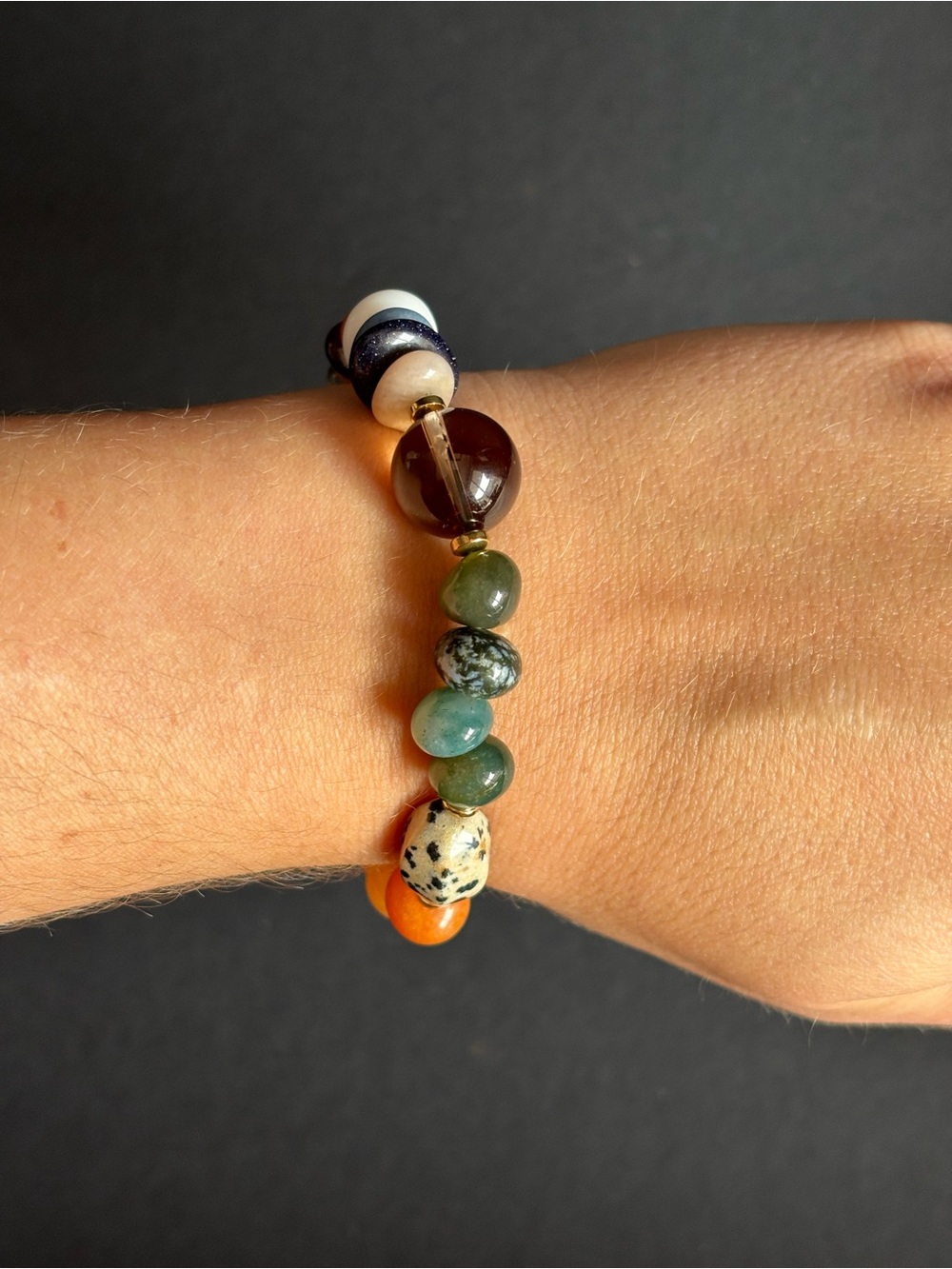 Artisan Made Multicolor Natural Stone Stretch Bracelet | Size 6.5 IN - Picture 12 of 12